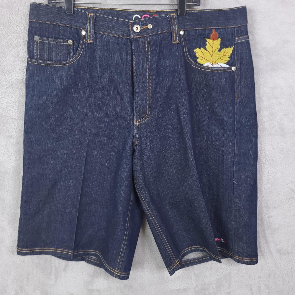 Coogi Denim Shorts Mens 42 Blue Maple Leaf Embroidered Jean Baggy Y2K Style